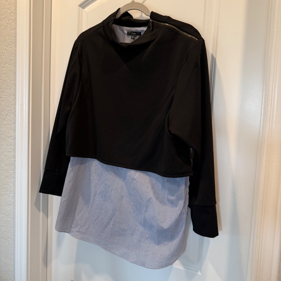 Twofer Black long sleeve mock neck tunic over blue and white stripe - Large - Picture 2 of 16